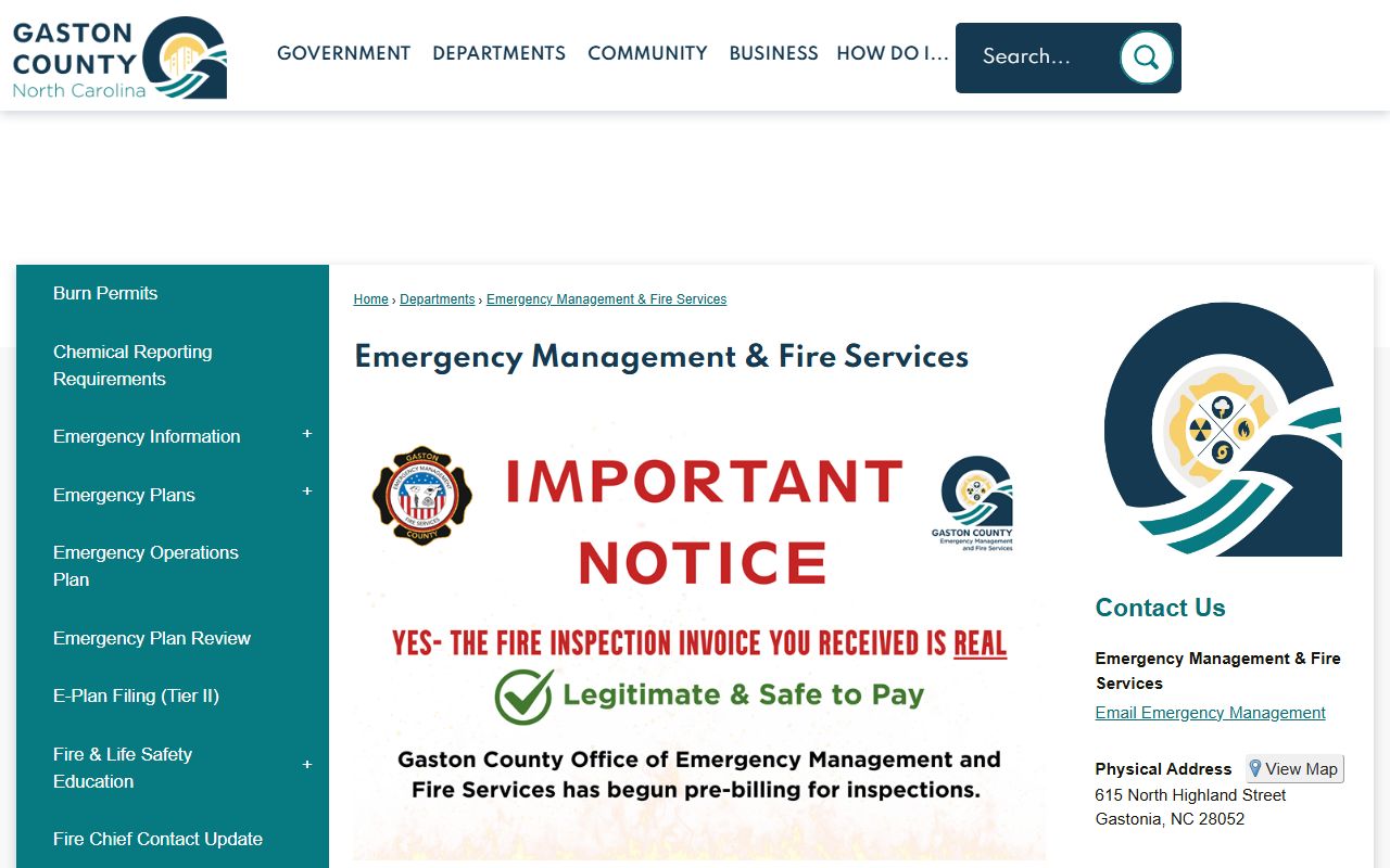 Gaston County phone directory emergency management contacts