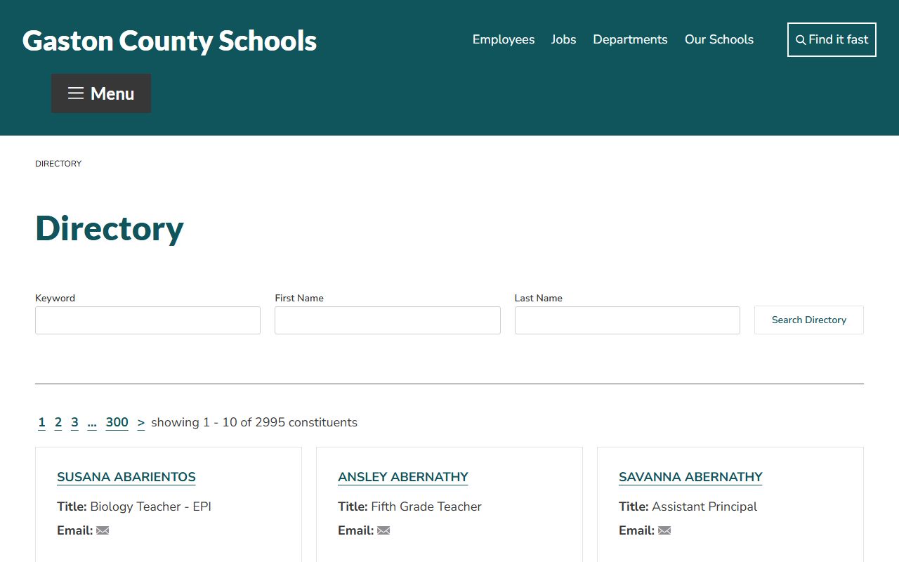 Gaston County phone directory schools staff directory
