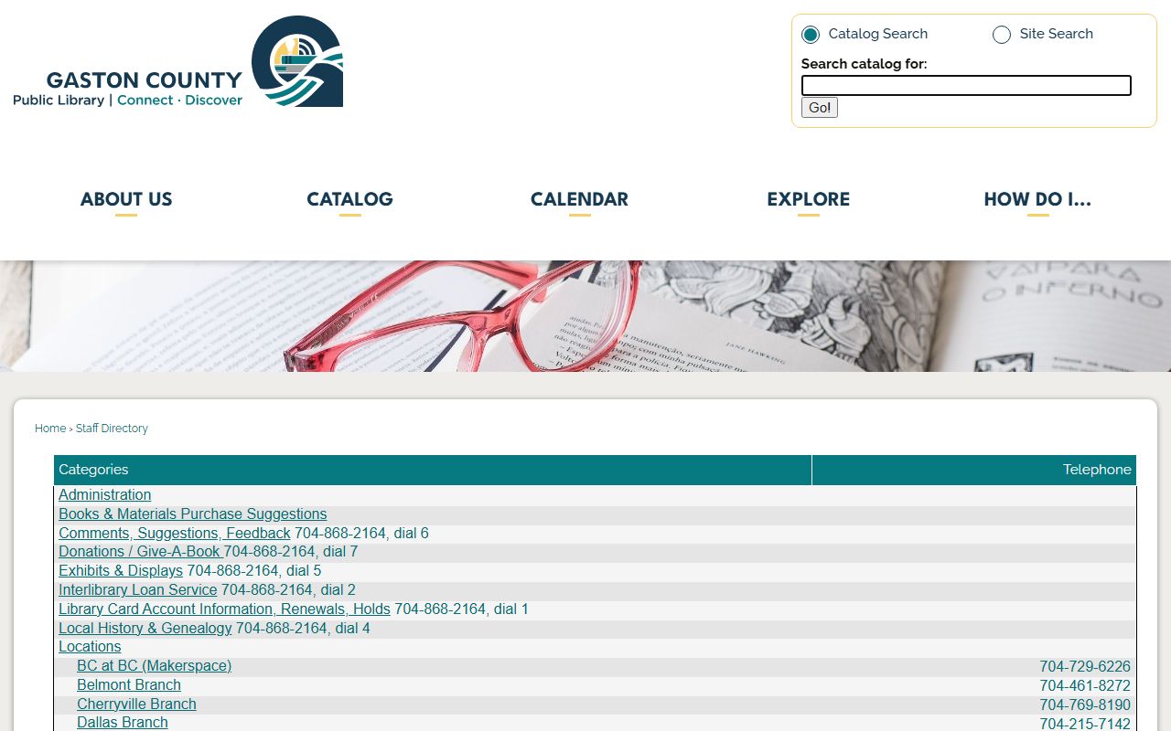 Gaston County phone directory public library contacts