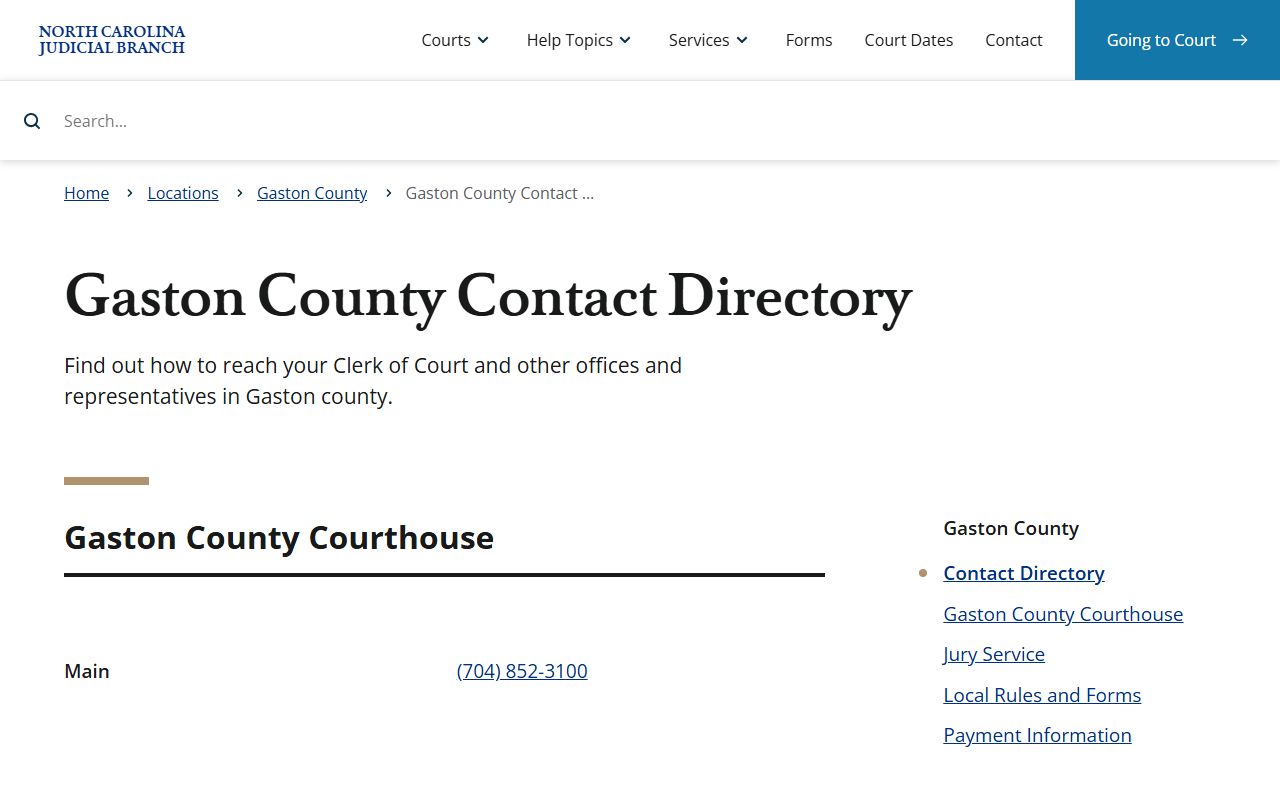 Gaston County phone directory court contact directory