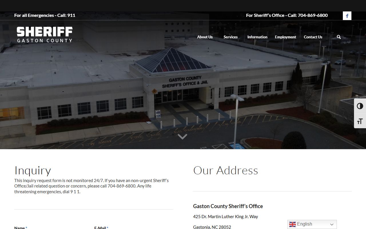 Gaston County phone directory sheriff contact page